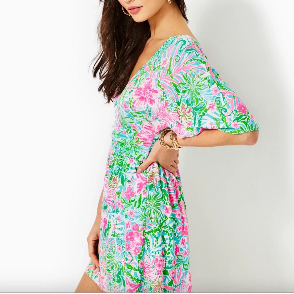 LILLY PULITZER SZ Medium PARIGI SKORT ROMPER *LEAF IT WILD* AMALFI BLUE - Picture 3 of 11